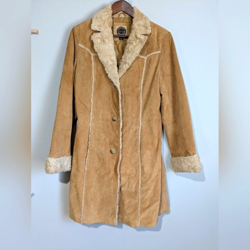 Vintage Penny Lane Leather Fur Trim Midi Coat S